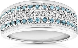 Vir Jewels 0.55 cttw Blue and White Diamond Wedding Band Bridal Ring 10K White Gold