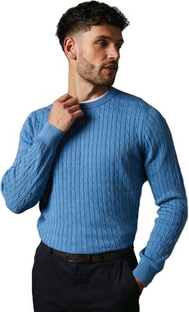 Maine Premium Pure Cotton Cable Crew Neck Jumper, M, Navy