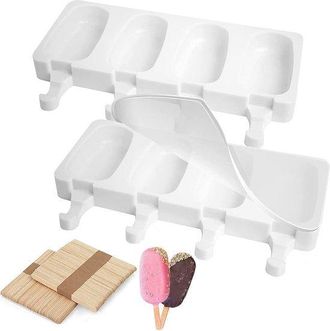 OEM Moldes De Silicona Para Helados Caseros (paletas Y Pasteles Helados) - Juego De 8 Con Mangos De Madera, Libres De Bpa Y Duraderos
