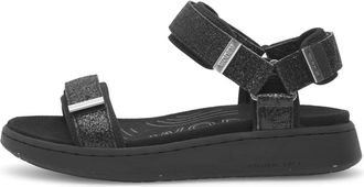Woden Schoenen, Dames, Zwart, 42 EU, Leer, Glitter Line Sandaal Zwart Modern Comfort