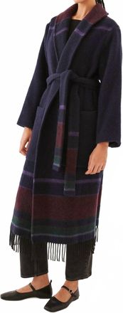 Something Navy Fringe Robe Coat In Navy Combo