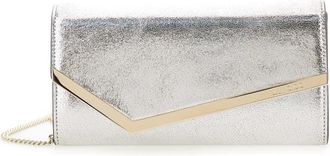 Jimmy Choo London Emmie Champagne Clutch With Chain In Laminated Leather Woman