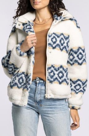 Thread & Supply Idaho Fair Isle Stripe Faux Shearling Jacket in Off White Navy at Nordstrom, Size Medium