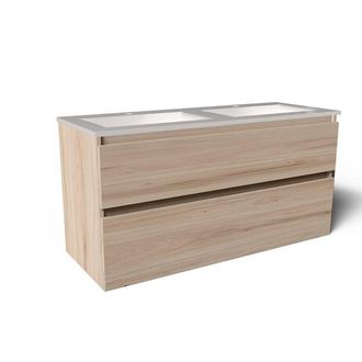 Saniclass Vita Badkamermeubelset - 120x60x46cm -2 lades - greeploos - 2 wasbakken - 2 kraangaten - overloop - keramiek - licht eiken