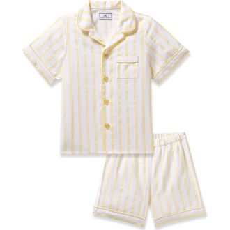 Petite Plume Sunny Stripe Two-Piece Short Pajamas in Yellow at Nordstrom, Size 12-18M