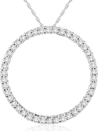 Pompeii3 1Ct Circle Diamond Pendant White Gold Necklace Lab Grown
