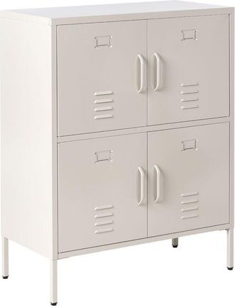 Beliani Sideboard Light Beige Iron 4 Doors Cabinet for Documents Home Office HOLBECK