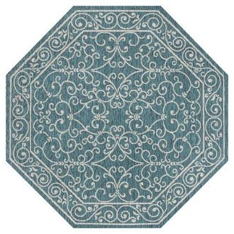 Jonathan Y Designs Charleston Vintage Filigree Textured Weave Octagon Indoor/Outdoor Area Rug in Teal/gray at Nordstrom, Size 5Ft 0In X 5Ft 0In