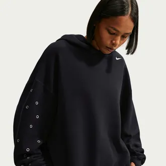 Nike Womens Studio Fleece Medium Weight Oversized Pullover Hoodie in Black | IX7043-001