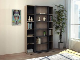 Vente-Unique 18 - Compartment Sliding Bookshelf - Natural & Anthracite - PRALI in Grey