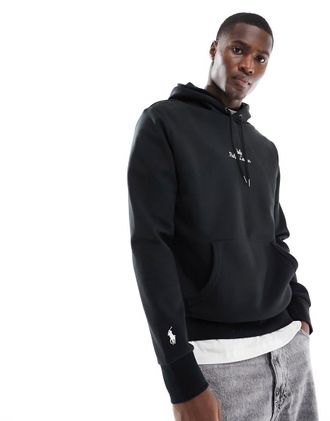Polo Ralph Lauren Felpa con cappuccio in maglia doppia nera con logo centrale-Nero