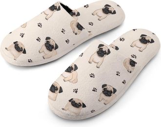 Generic Cute Pug Dogs Mens Flannel Slipper Soft Comfy House Shoes Non Slip Winter Warm Indoor Outdoor Slippers