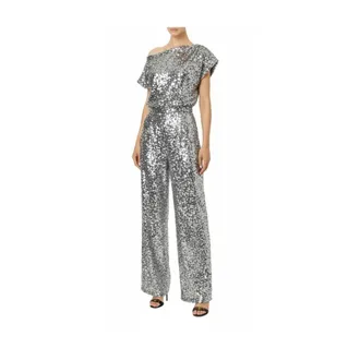Elisabetta Franchi Jumpsuits, female, Gray, Size: M Sequin One-Shoulder Jumpsuit