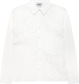 Alpha Studio Camicia con rouches - Dames - Overhemden - Wit - XL - Katoen - Overhemden