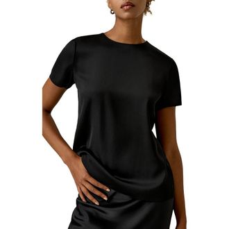 LilySilk Basic Silk T Shirt in Black at Nordstrom, Size Medium