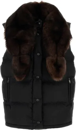 Prada Black Solid Fur Collar Jacket