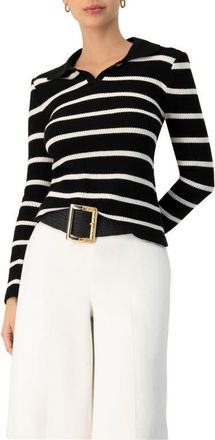 Ivonne Knitted Striped Long Sleev Polo in Black at Nordstrom, Size Medium