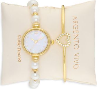 Argento Vivo Mother-of-Pearl Watch & Heart Bangle Bracelet Set in Gold at Nordstrom Rack