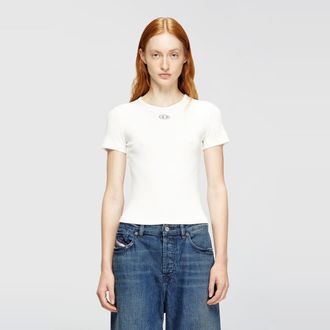Diesel Slim ribbed T-shirt with metallic Oval D - T-Shirts - Woman - White