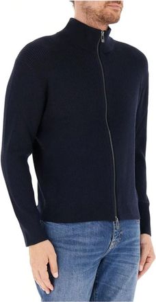 A|X Armani Exchange Full zip geribde cardigan - Heren - Vesten - Blauw - 2XL - Katoen - Truien & Vesten