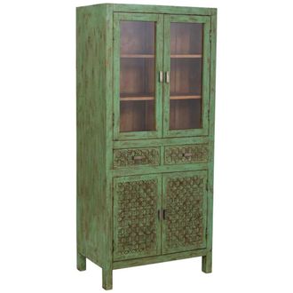 Wanderlust Deco Vitrina de madera artesanal verde 85x40x180h cm
