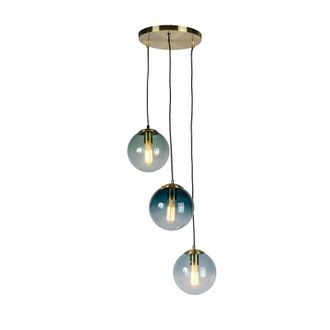 QAZQA Lampada A Sospensione Pallon - Art D&eacute;co - Vetro,acciaio - Verde/blu/ottone/oro - Sfera/oblungo Max. 3 X Watt - Qazqa