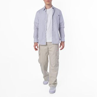 Burberry Mens Iris / Chalk B Shield Logo Stripe Shirt, Size XX-Small