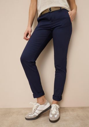 AJC Chinohose AJC, Damen, Gr. 32, N-Gr, blau (marine), Web, Obermaterial: 98% Baumwolle, 2% Elasthan, kontrastfarbene Details, unifarben, gerade, unten sc