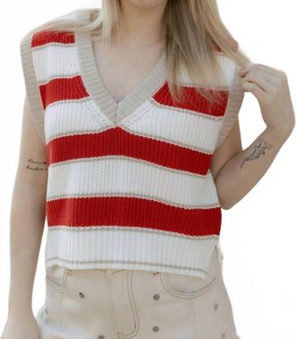 Elan Stripe Sweater Vest In Red