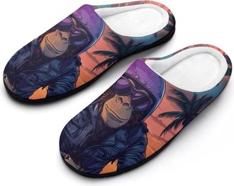 Generic Animal Monkey Gorilla Riding Motorcycle Mens Slippers Comfortable And Non-slip Cotton Slipper Shoe for House