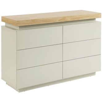Vente-Unique Com&ograve; 6 cassetti con LED in MDF laccato Naturale e Beige - HALO