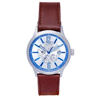 Heritor Mens Dayne Leather-Band Watch w/Date - Blue Stainless Steel - One Size