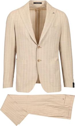 Tagliatore Pinstripe Single-Breasted Suit - Heren - Business pakken - Beige - XL - Wol - Kostuums