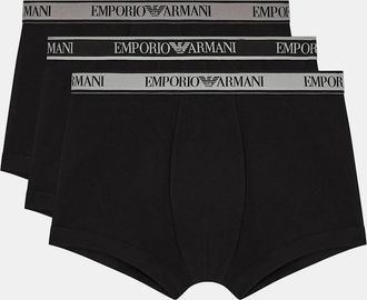 Emporio Armani Mens Emporio Armani 3-Pack Mens Trunks with Eagle Logo Waistband - Black/Black/Black - Size: 33/32/32