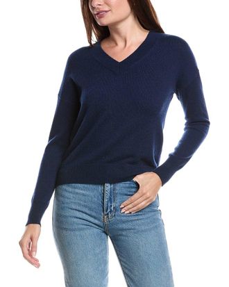 Fort&eacute; Cashmere Gathered Sleeve V-Neck Cashmere Sweater