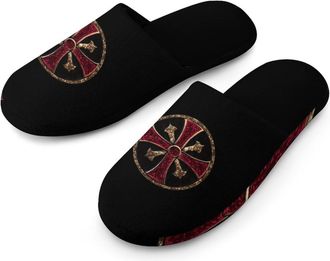 Generic Knights Templar Seal Symbol Mens Cozy House Slippers Winter Warm Shoes with Anti-Slip Sole for Travel Indoor Outdoor