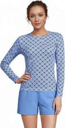 Lands End Long Sleeve Relaxed UPF 50 Rash Guard in Lake Blue/egret Geo Floral at Nordstrom, Size X-Small