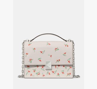 Kate Spade New York Womens Deco Vibrant Buds Chain Shoulder Bag in Beige | Smooth Leather