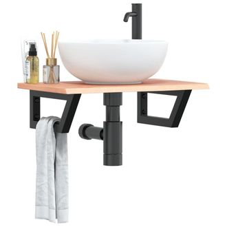 Berkfield Home Basin Shelf Wall Mounted&not;Steel and&not;Solid Wood Oak in Brown