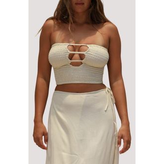 Stone Fox Swim Coco Smocked Crop Tube Top in Summer Sand at Nordstrom, Size X-Small