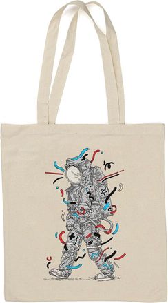 Generic Astronaut Space Suit Walking Symbols Graphic Natural Cotton Tote Bag White