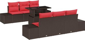 vidaXL Juego De Sof&aacute; 7 Uds. 6-n&uacute;mero De Plazas Marr&oacute;n Y Rojo Vidaxl