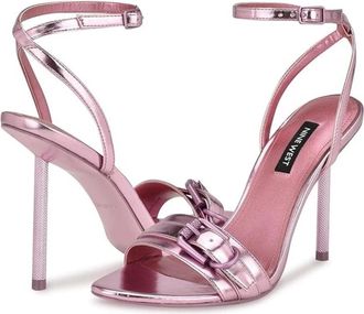 Nine West Rommie Sandal Metallic Pink Ankle Strap Stiletto Heel HTAT735
