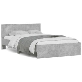 Berkfield Home Bed Frame with Headboard & LED Concrete Grey 135x190 cm Double