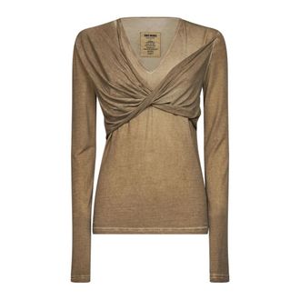 Uma Wang Twisted-Panel V-Neck Sweater - Dames - Longsleeves - Bruin - S - Tops