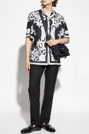 Versace Silk Short-sleeve Shirt, Mens, Black