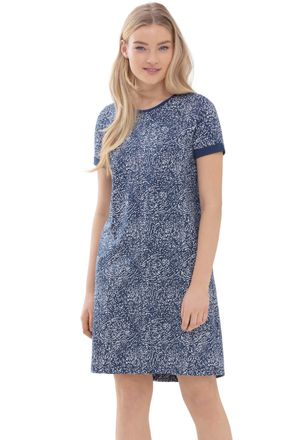Mey Nachthemd MEY, Damen, Gr. XS, N-Gr, blau, Single Jersey, Obermaterial: 46% Baumwolle, 46% Modal, 8% Elasthan, gemustert, bequem kniefrei, Rundhals, Kl