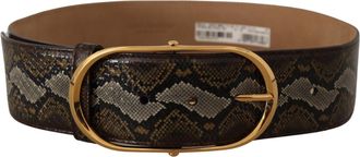 Dolce & Gabbana Dames Bruin Pythonleren Gouden Ovale Gesp Riem