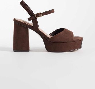 New Look Sandali con tacco e plateau in camoscio marrone