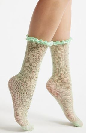 High Heel Jungle Mimi Satin Ruffle Lace Crew Socks in Green at Nordstrom